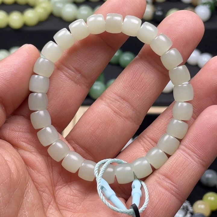和田玉手串未镶嵌新疆且末高清白荔枝肉