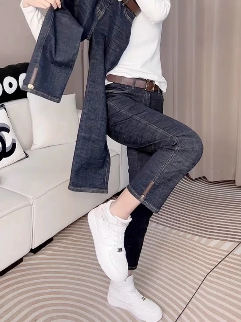梨型身材显瘦高腰直筒牛仔裤女春季新款胖mm复古百搭九分烟管裤