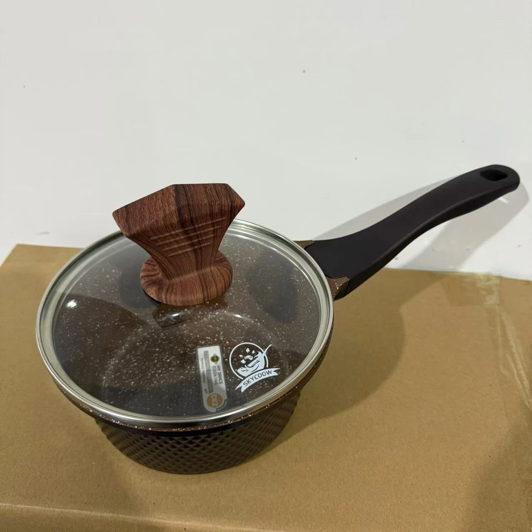 【外贸高货】16cm奶锅菱形纹理不粘锅全灶具通用