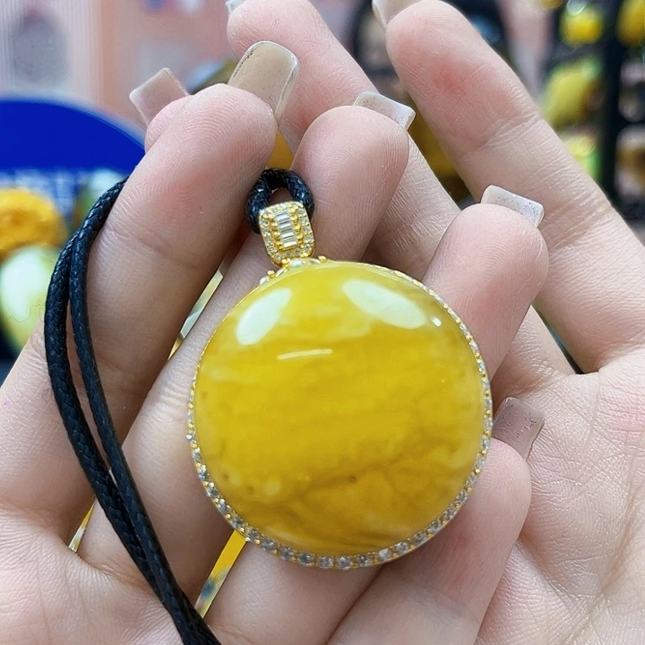 蜜蜡银S925镶嵌裸石吊坠