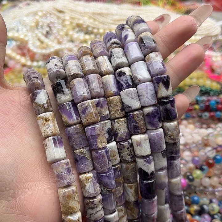 玛瑙/玉髓珠宝半成品未镶嵌一条10/13mm左右梦幻紫晶桶珠