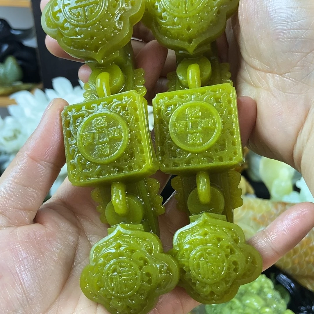 用***3蛇纹石玉合金手把