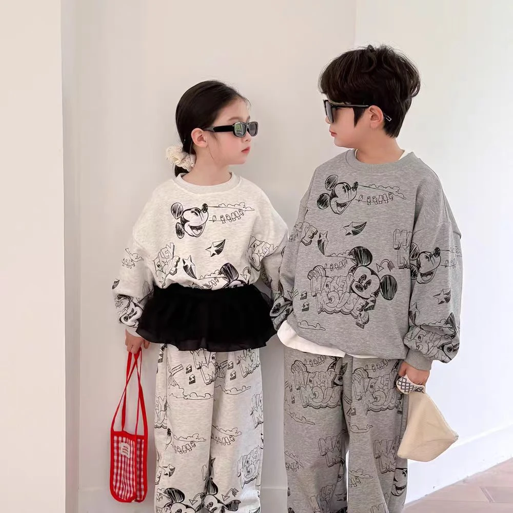 儿童套装2025春季男女童韩版宽松卫衣卫裤两件套洋气休闲姐弟装潮