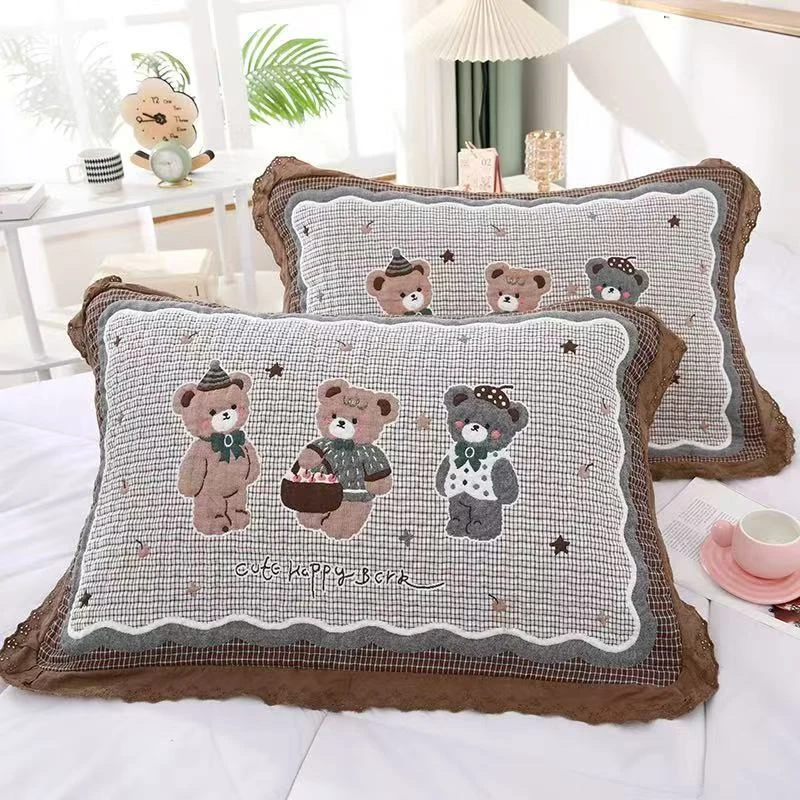 云朵泡芙纱布枕巾一对装纯棉花边柔软可爱时尚学生宿舍枕头巾