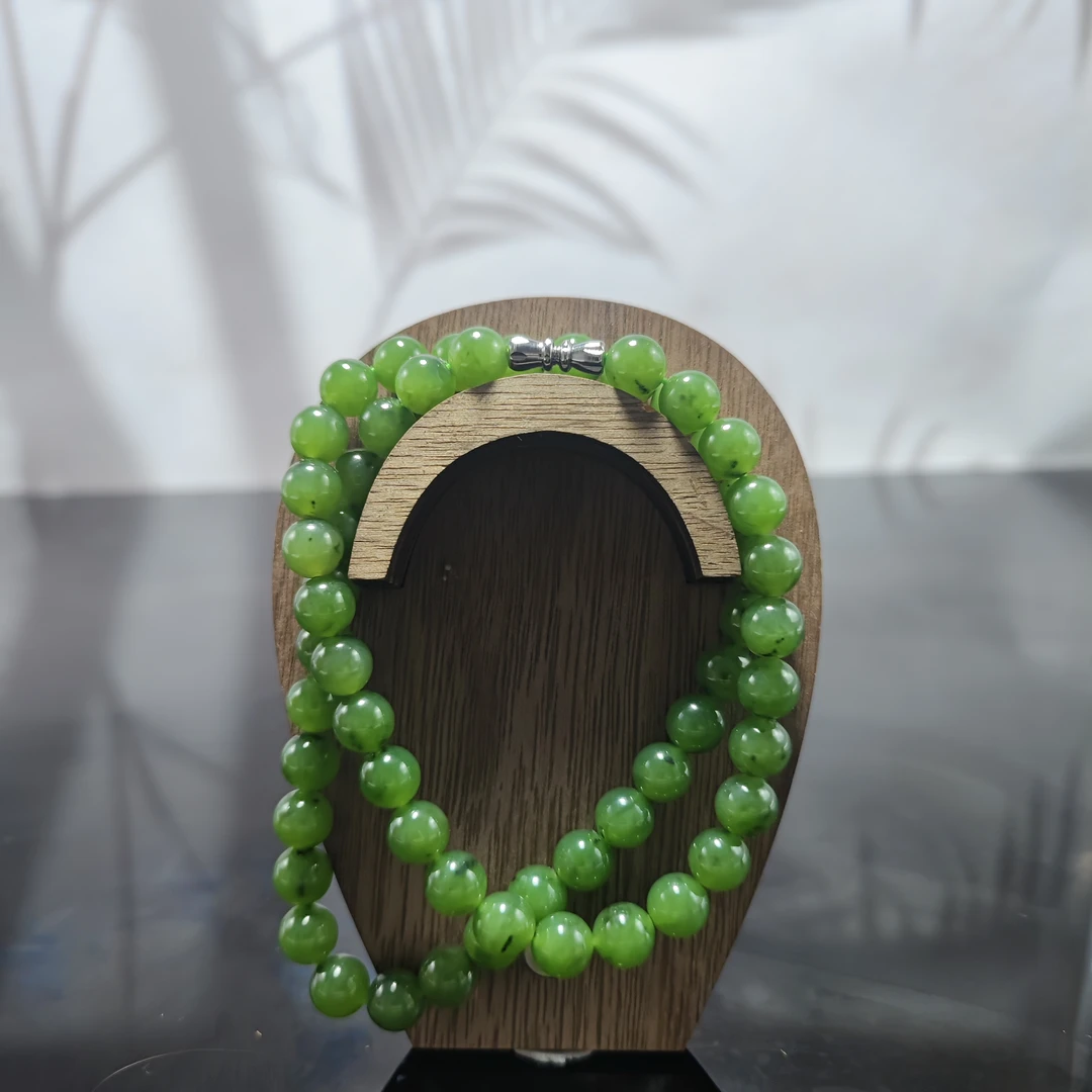 N和田玉碧玉圆珠项链（卡8）3309