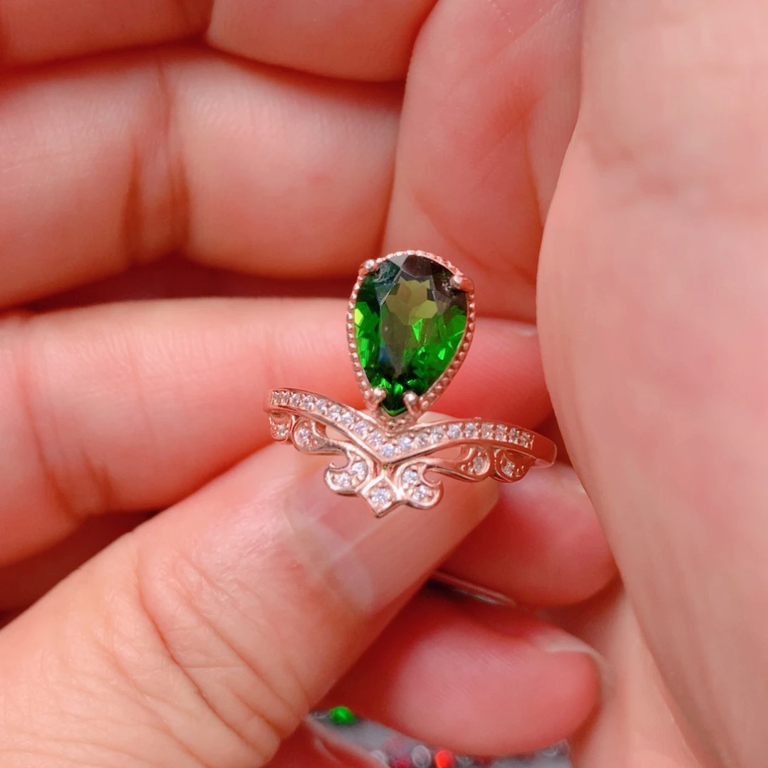 戒指透辉石银S925镶嵌