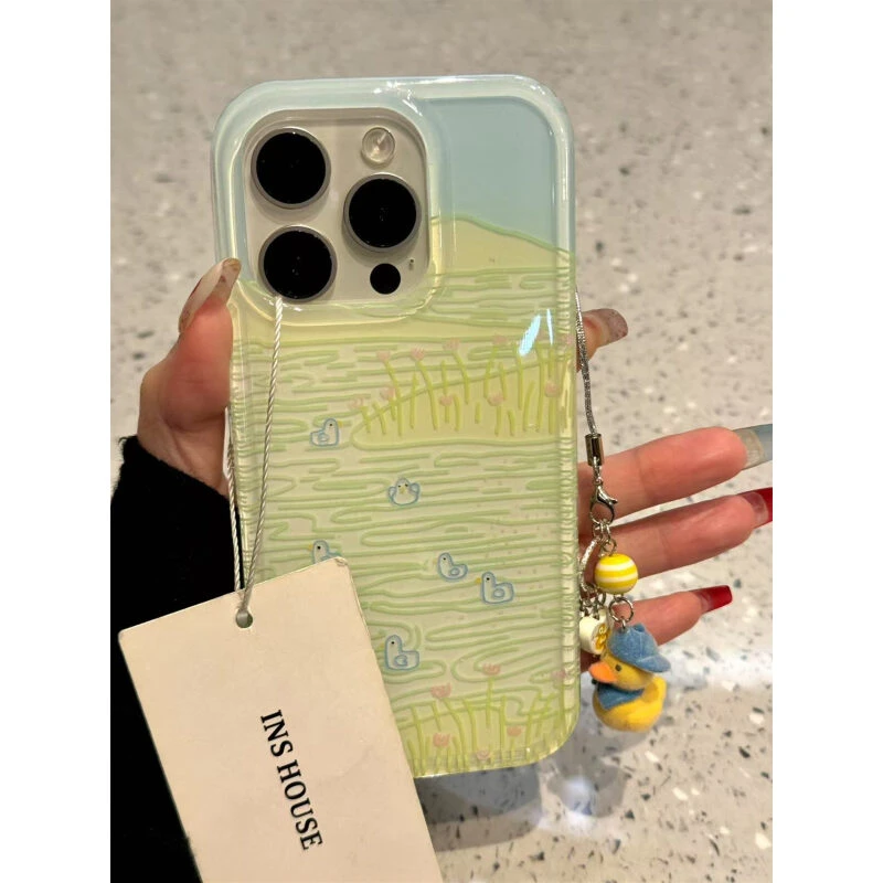 创意绿色河流线条蓝鹅适用ihone16promax苹果15pro手机壳14新款13