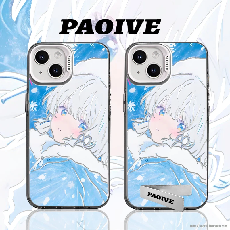 雪天女孩适用于创意小众苹果16华为一加小米手机彩银防摔壳Paoive