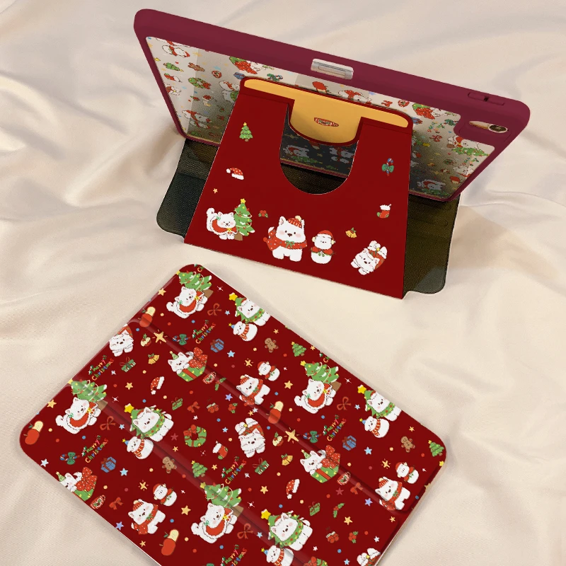 【三折旋转亚克力】圣诞西高地苹果ipad11平板保护套air7华为小米8