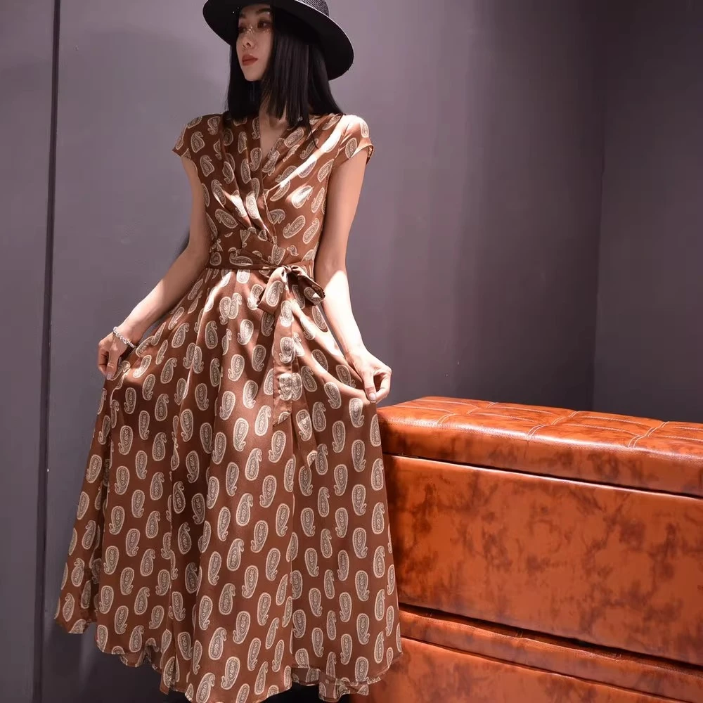 优雅斜襟女装旗袍显瘦无袖时尚波点夏季礼服连衣裙法式极简风974