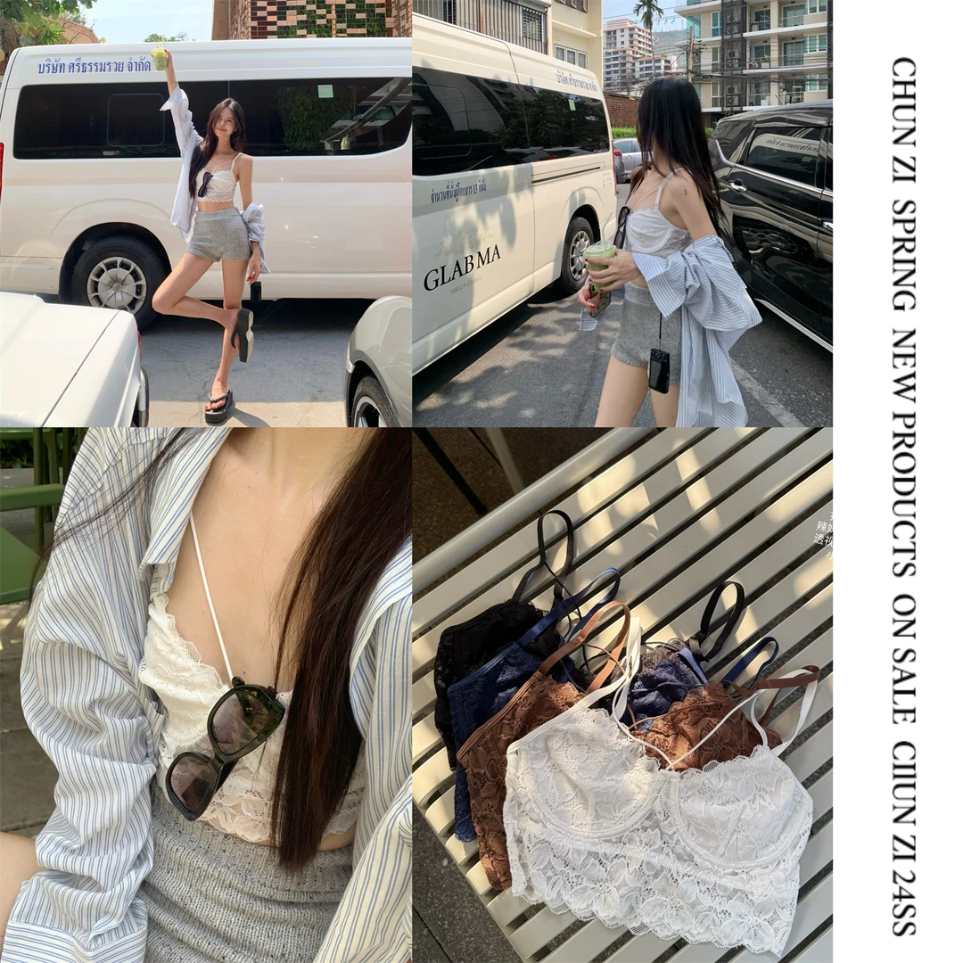 【CHUN ZI】25春夏 白色法式蕾丝辣妹内搭背心吊带上衣女