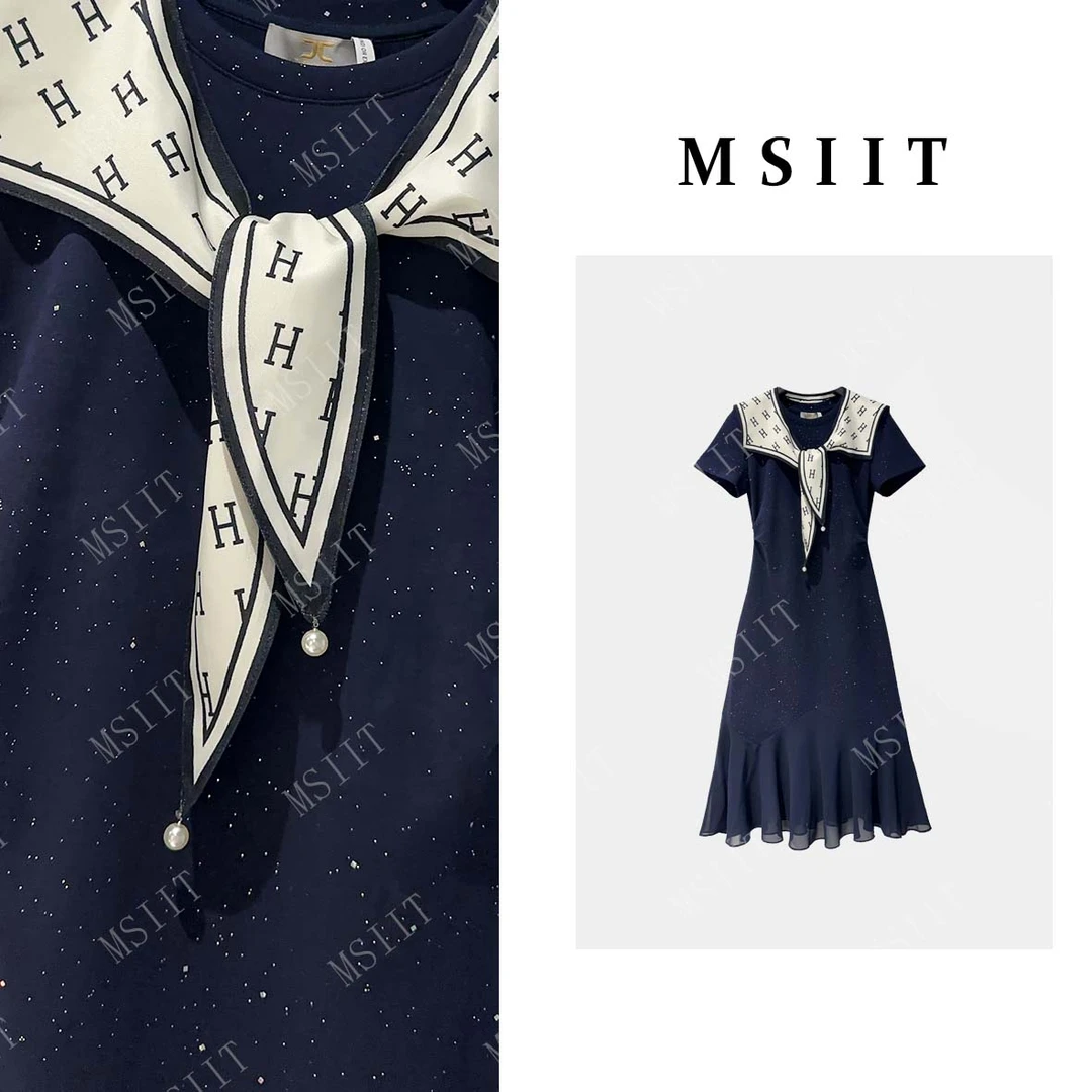 DY-轻奢简约舒适感拼接重工刺绣小熊显瘦气质连衣裙JT-A1024