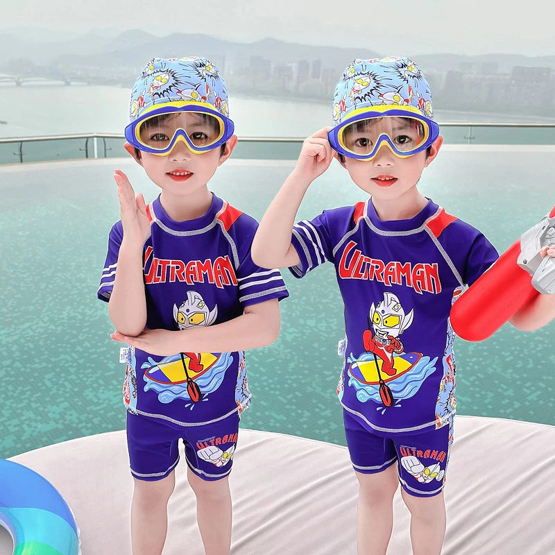 2025新款儿童泳衣男童奥特曼分体速干游泳套装小男孩宝宝专业训练
