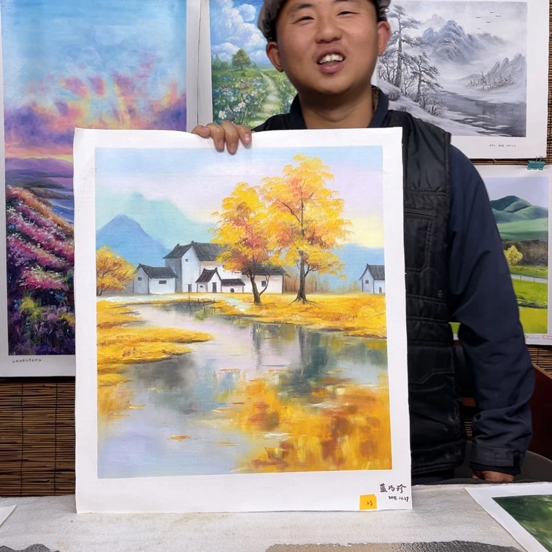 油画行路人小院绘画作品竞拍