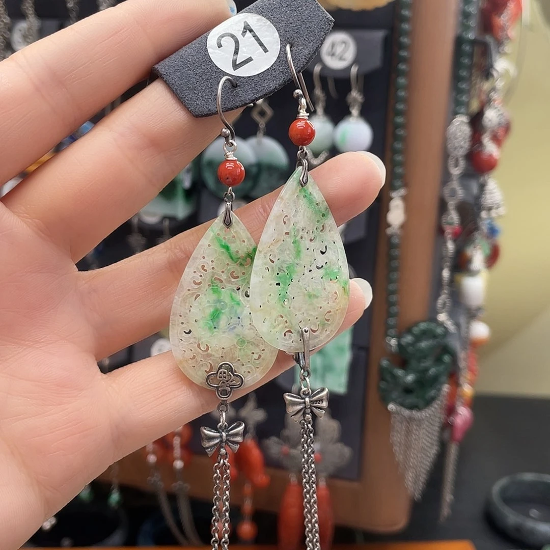 翡翠耳饰银S925镶嵌李*沐963fghggg