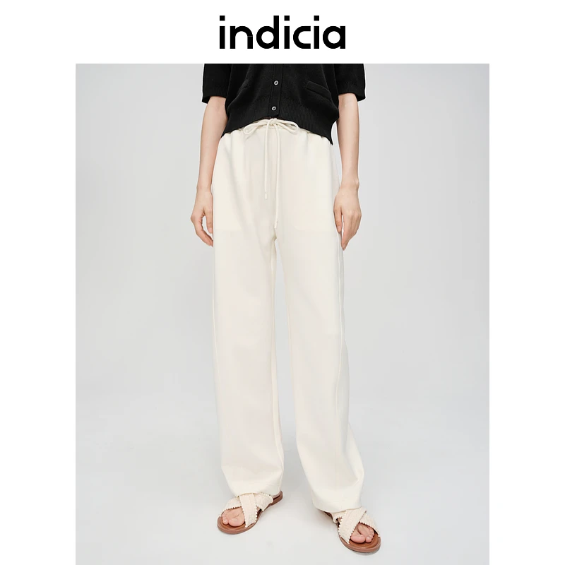 indicia标记商场同款米白休闲裤棉质凉感显瘦直筒裤6B404KZ204N