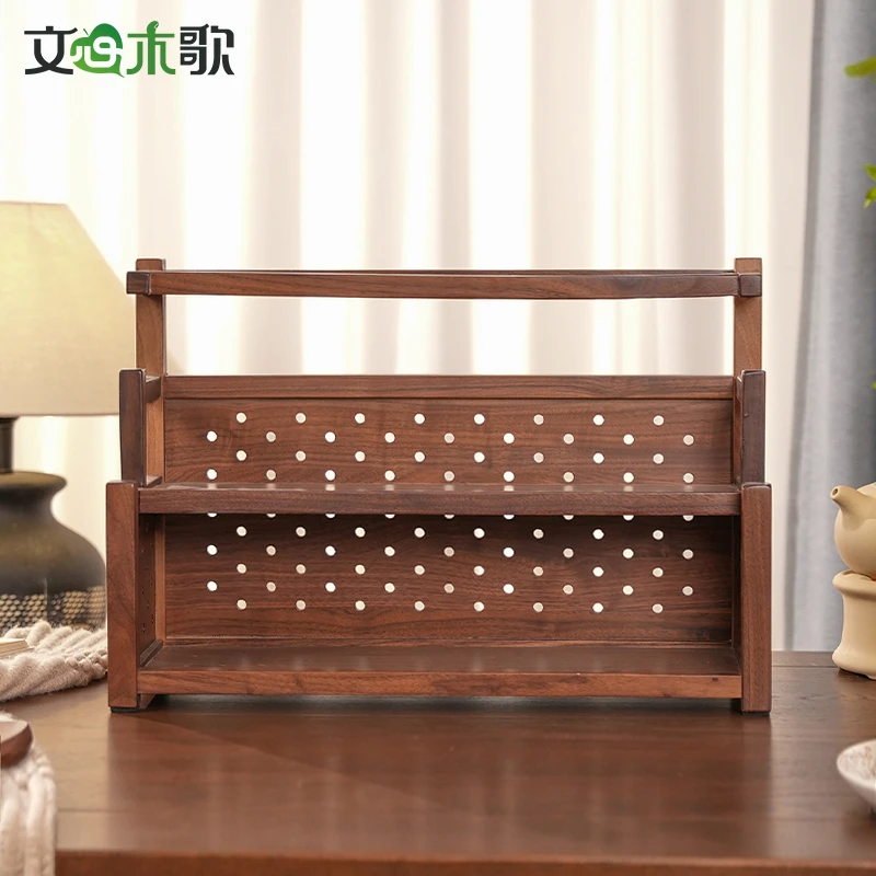 黑胡桃木博古架置物架茶杯茶具置物