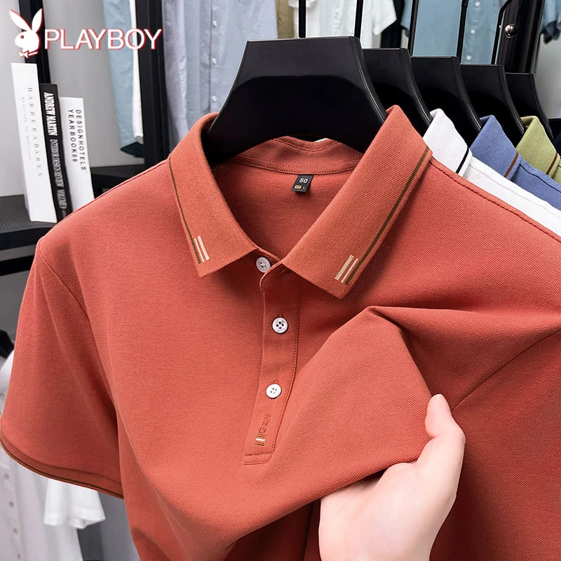 花花公子2025新款短袖T恤男士休闲商务翻领中年爸爸装t恤POLO衫男