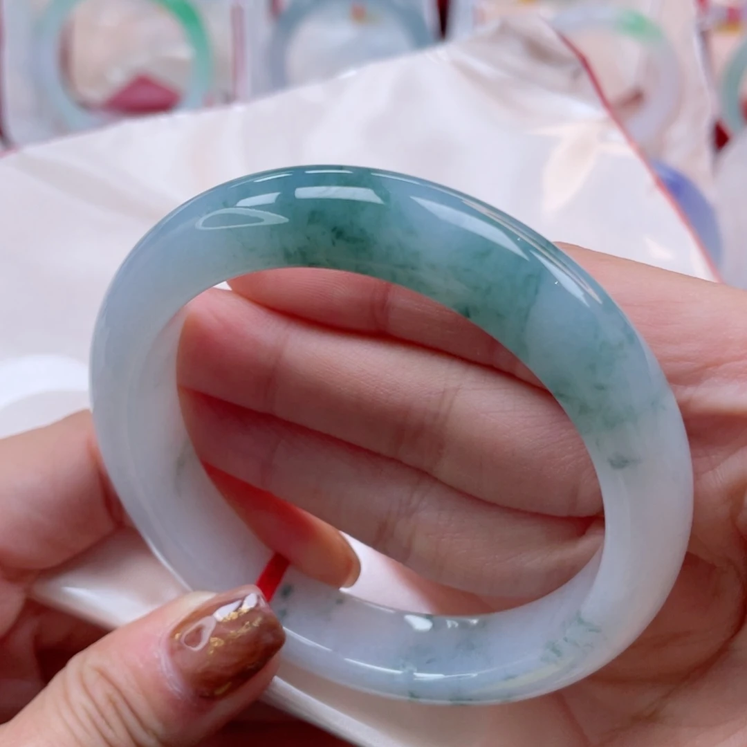 未镶嵌手镯翡翠59正圈 牛奶底飘小碎花 小万战斗机19号