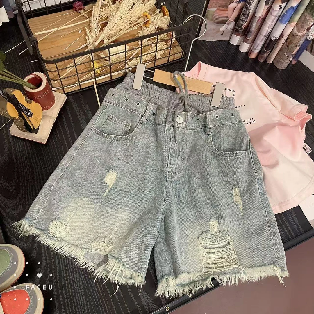 505607 韩版女童新款夏款时尚儿童洋气百搭破洞牛仔短裤