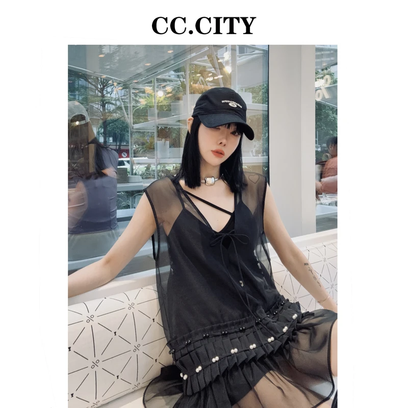 【蔡丽丽 & 添羽 】时尚洋气个性百搭重工欧更纱马甲6x875