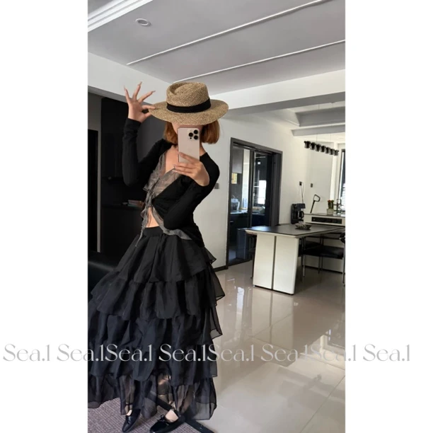 SEA.1  月下芭蕾 夏季高腰蛋糕半身裙展现高级氛围感
