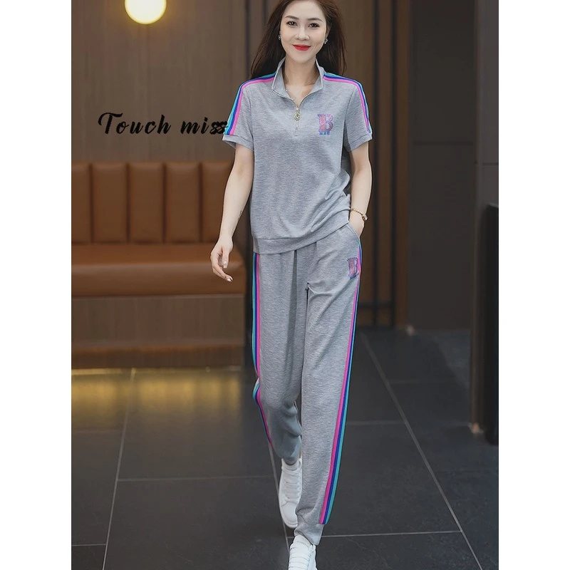 TOUCHMISS运动套装时尚宽松减龄夏季2025设计款女士休闲服两件套
