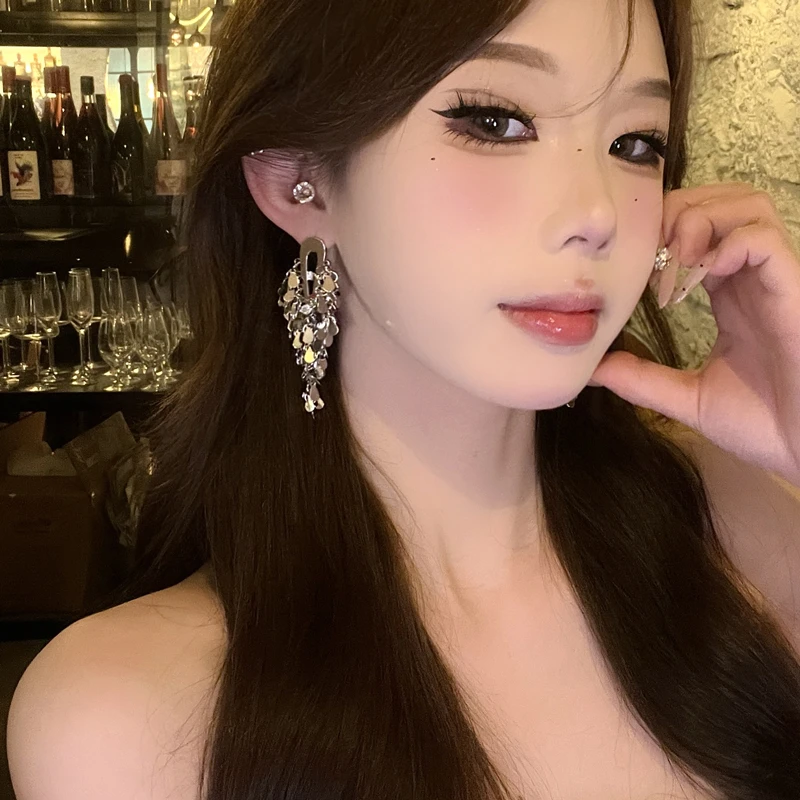 铜合金耳饰 轻奢重工个性时尚金属亮片耳环时髦气质高级感耳饰