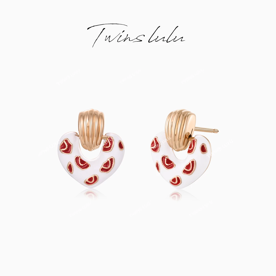 TWINS LULU镀K金新年款甜美珐琅爱心草莓耳环送女友老婆TSL2694