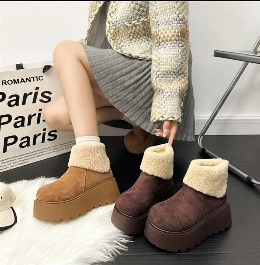 时尚百搭雪地靴女网红复古洋气流行保暖松糕棉靴2024秋冬季新款