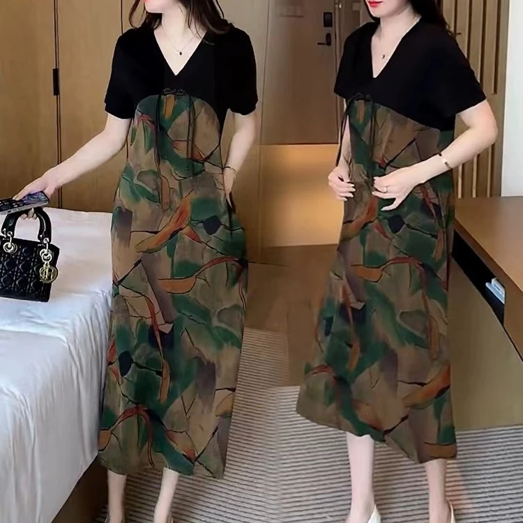 【送运费险】夏季时尚宽松连衣裙碎花女洋气高端显瘦减龄裙子假两件