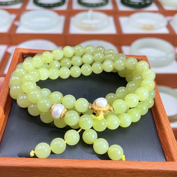 和田玉（黄玉）未镶嵌颈饰黄口108粒卡8米