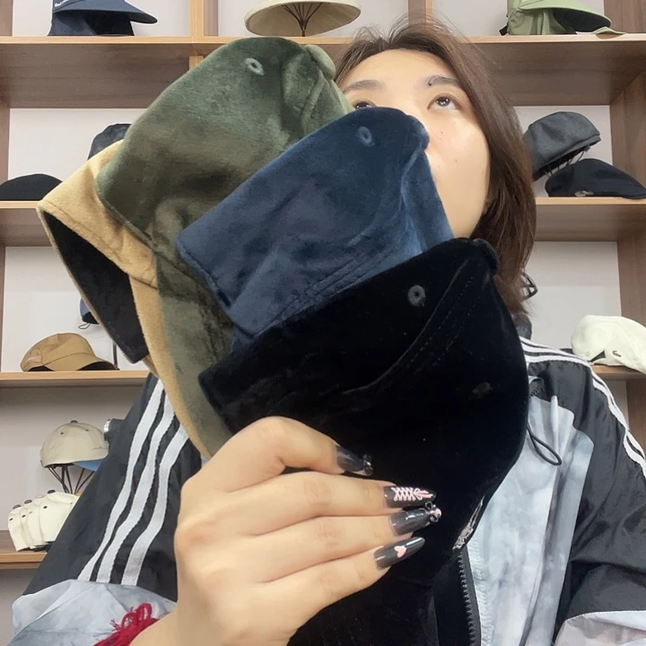头层牛皮革小狗灯芯绒棒球帽
