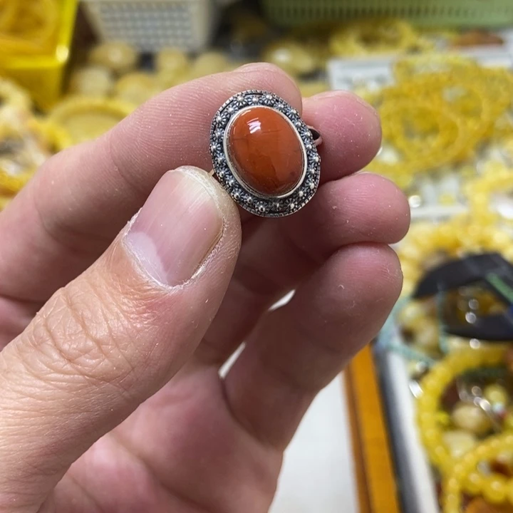 南红玛瑙银S925镶嵌戒指戒指