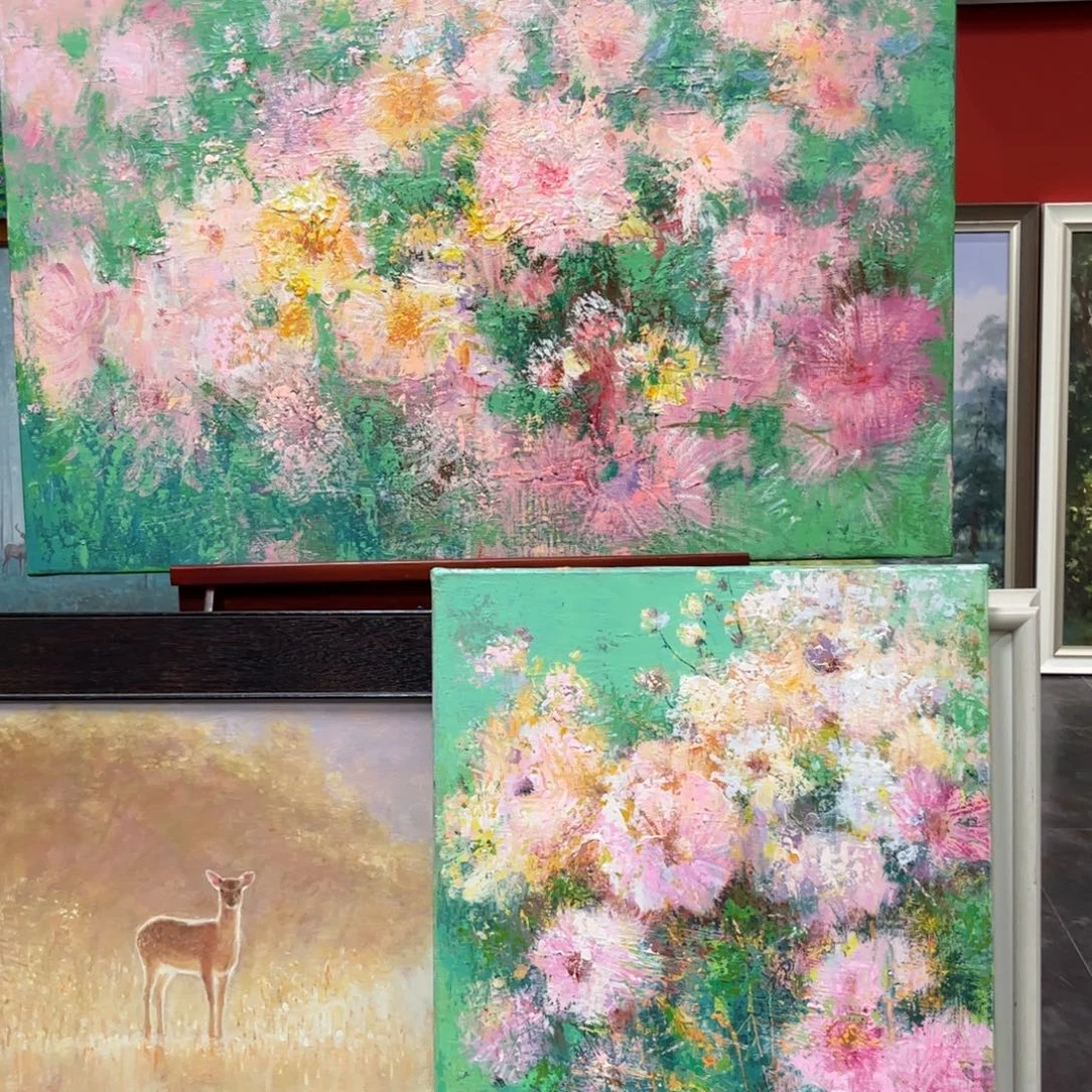 出***觉油画花卉纯手绘油画2幅