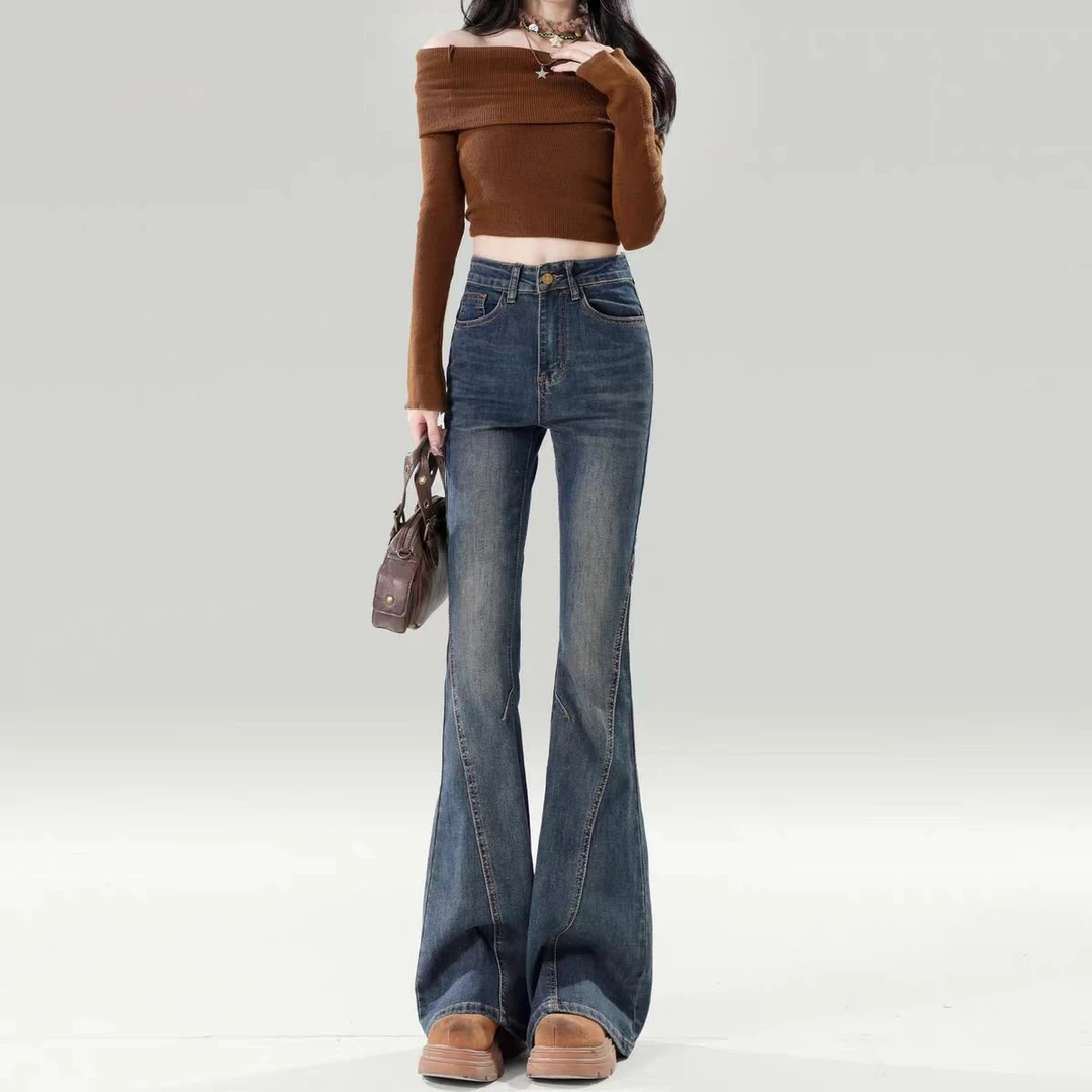 【现货+运费险】微喇秋冬高腰大码牛仔裤子女百搭修身长显瘦喇叭裤