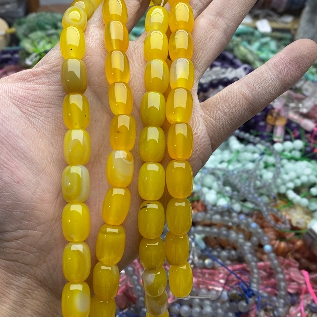 玛瑙/玉髓未镶嵌珠宝半成品一条天然10×14黄玛瑙桶珠A48