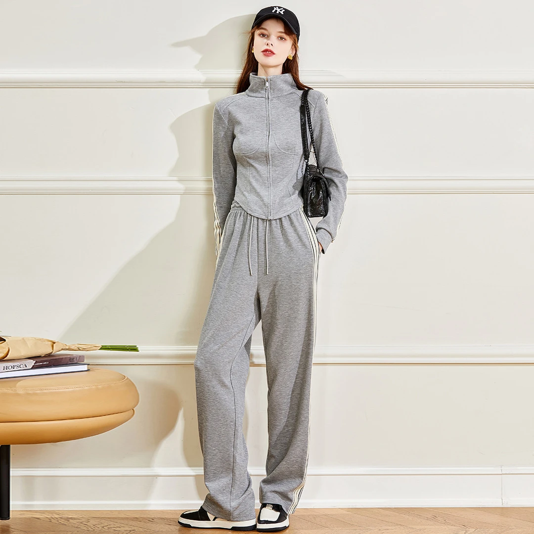 【芋总专属】&白鹿语运动风两件套长袖抽绳休闲裤女装套装BL30042