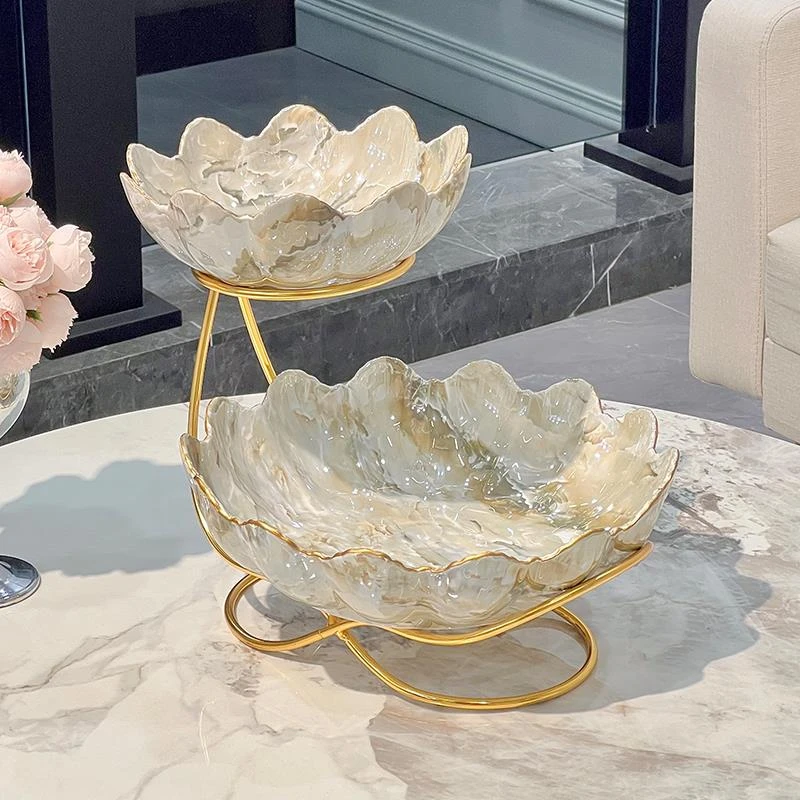 欧式多层陶瓷水果盘客厅茶几家用干果糖果果盘蛋糕架甜品台点心盘