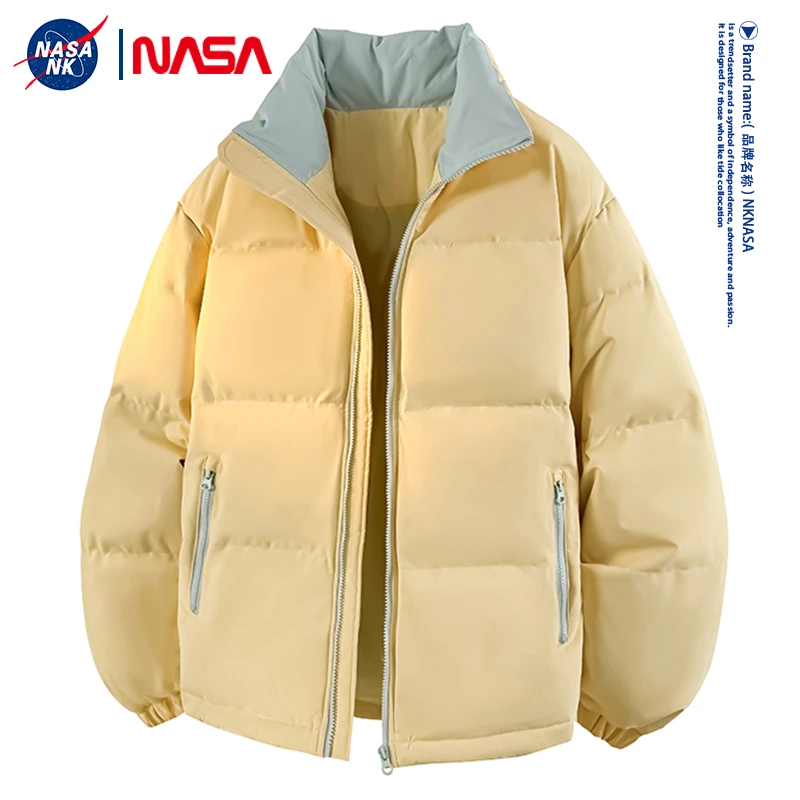 NASA联名拼接撞色面包棉服男女同款冬季简约情侣棉衣保暖加厚棉袄