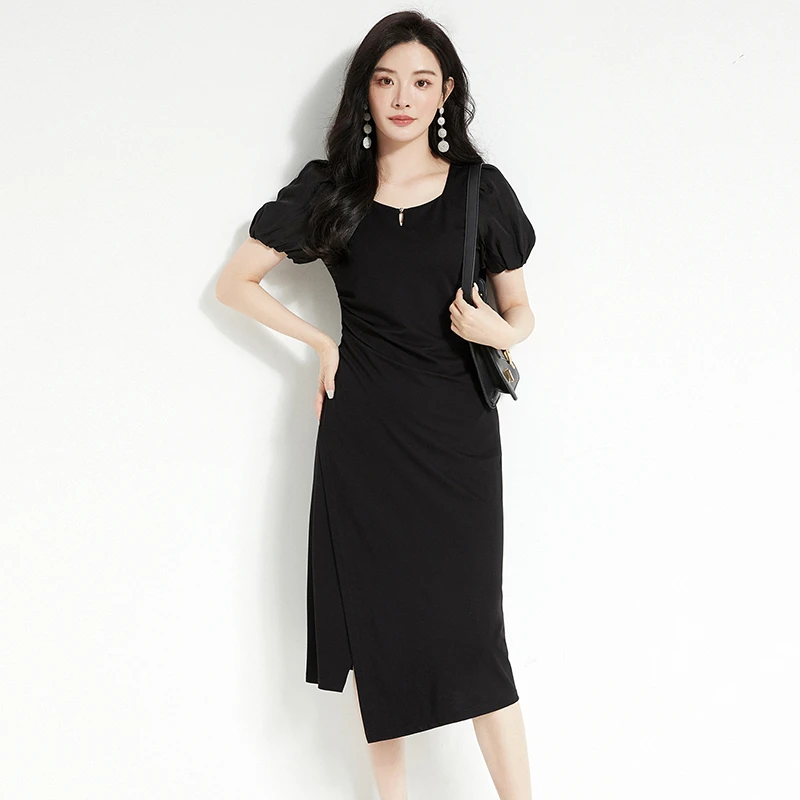 E723优雅气质中长裙微弹显瘦裙子连衣裙女2025夏52LH0A0021