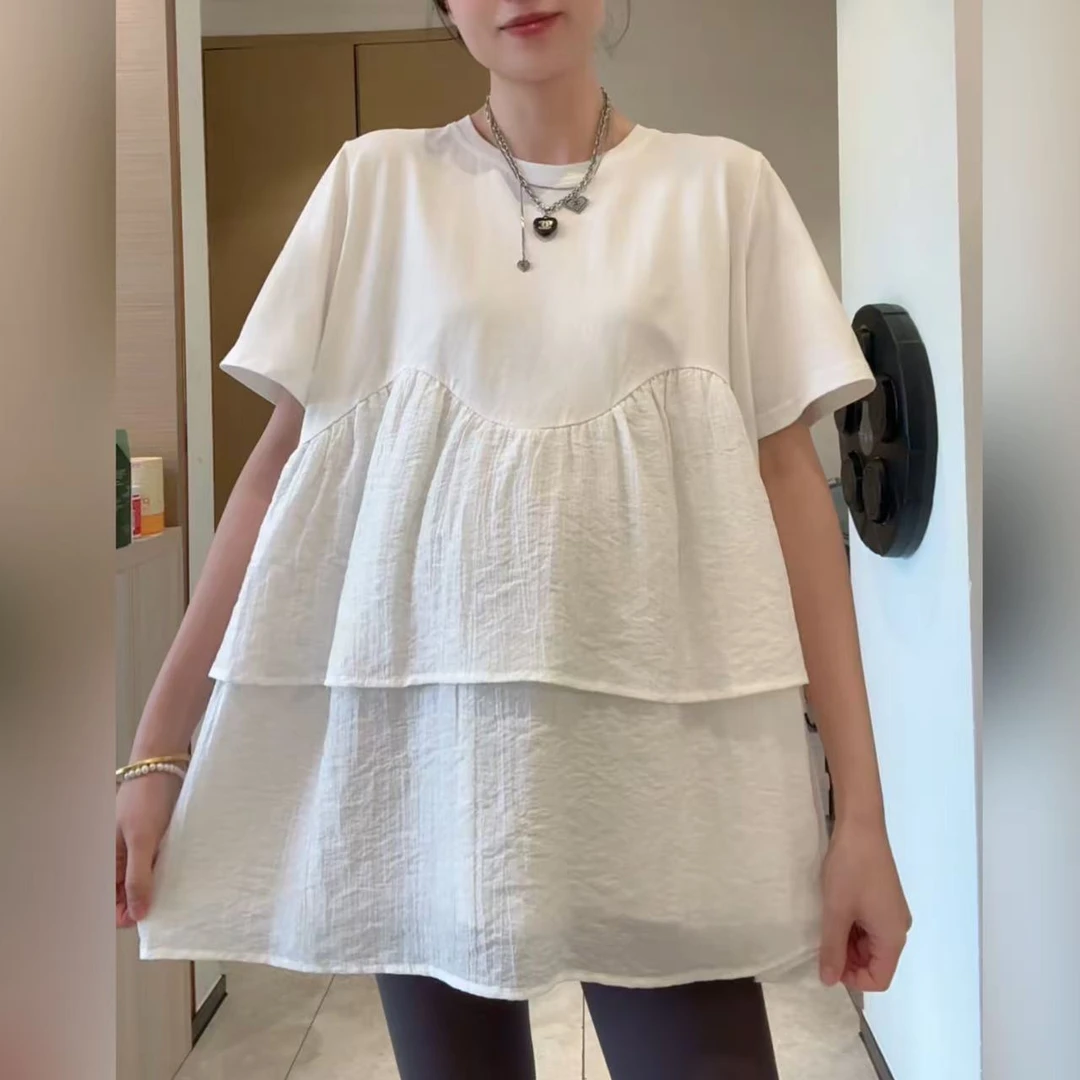 韵熹【熹熹】夏季孕妇盐系超顶宽松蛋糕下摆韩版短袖上衣