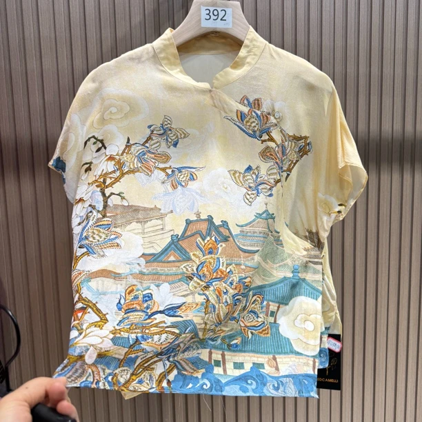 2203 亭台楼阁 桑蚕丝短袖上衣衬衫