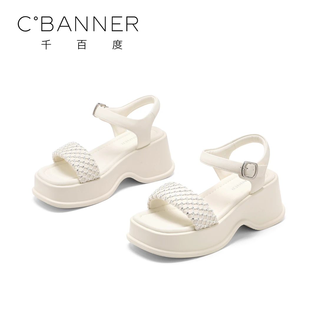 C.BANNER/千百度厚底凉鞋2025夏季新款一字带外穿高级感时尚凉鞋