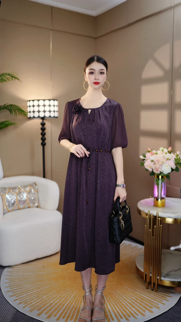 连衣裙2025夏季新款女大码显瘦遮肉爆款大方气质减龄妈妈裙子N62