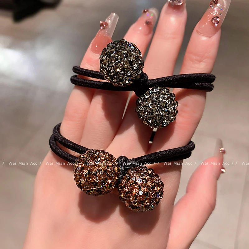 精致气质镶钻小球发绳发圈女网红轻奢扎头花皮筋百搭马尾丸子头绳