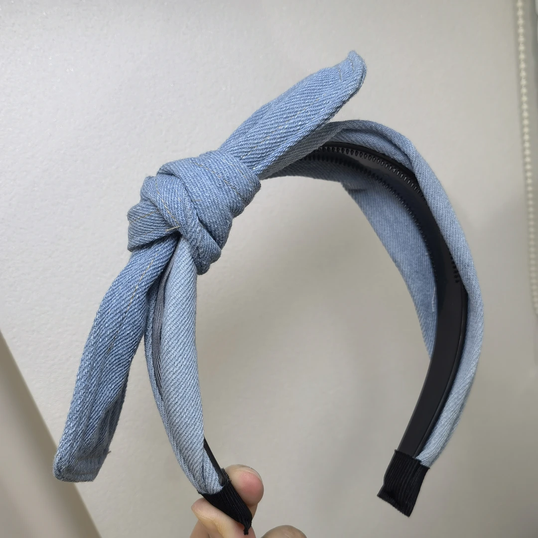 C084浅色蝴蝶结牛仔发箍蝴蝶结可调节