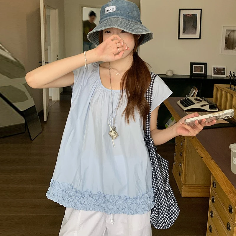 【晴晴】孕妇上衣夏季2025新款洋气小飞袖木耳花边娃娃衫孕妇装夏装