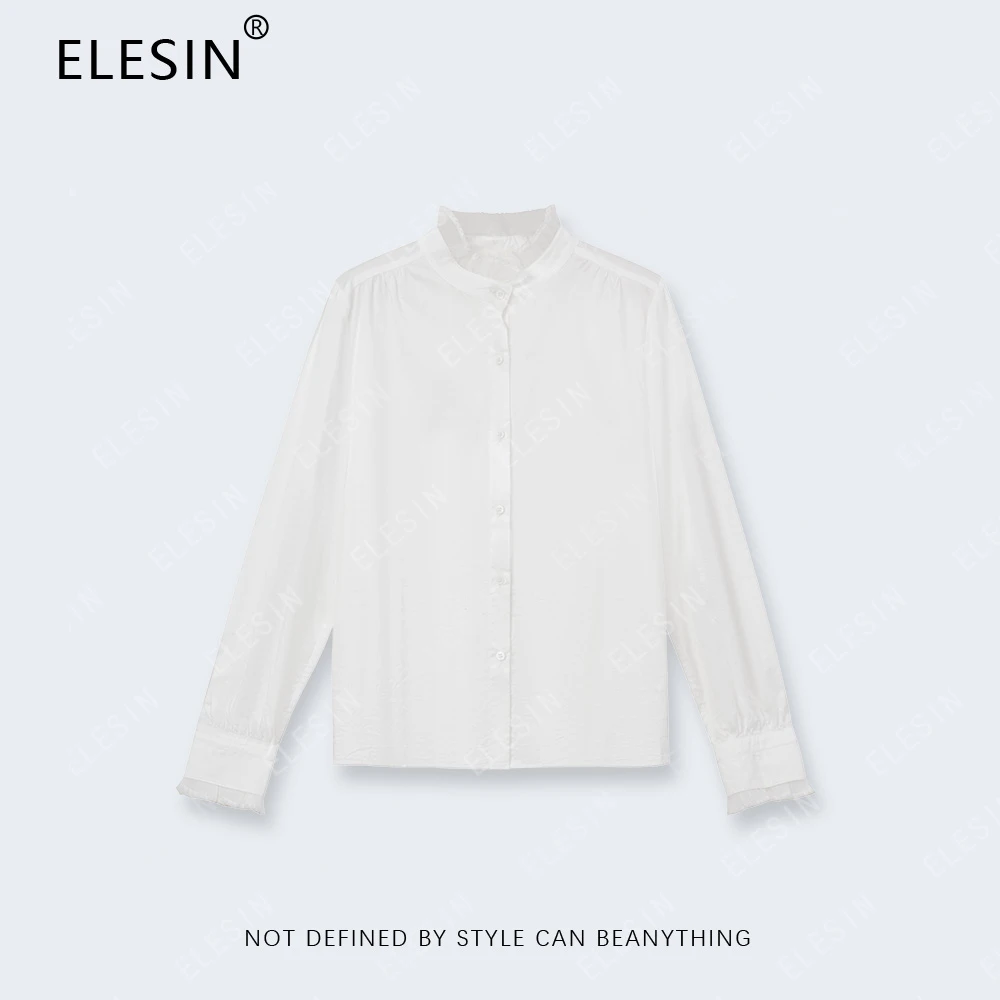 ELESIN【沐月之光】“100棉”法式蕾丝边设计感长袖衬衫 CS240073