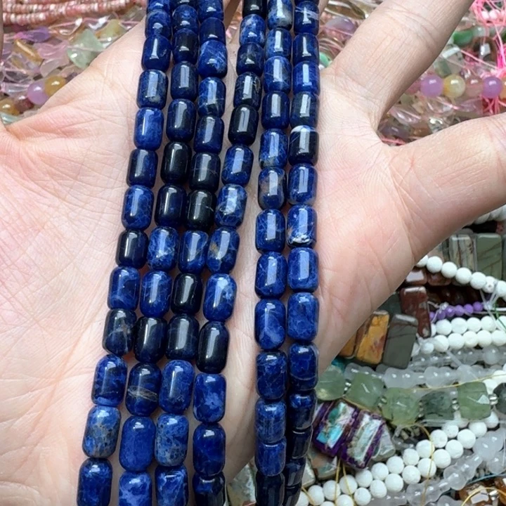 未镶嵌玛瑙/玉髓珠宝半成品一条6x9mm蓝纹石桶珠